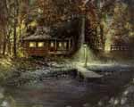 Fall log cabin scene